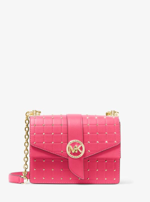 Damske Spojková Taška Michael Kors Greenwich Small Studded Quilted Faux Leather Červené - Kabelky Michael Kors Obchod | QADHS-2531